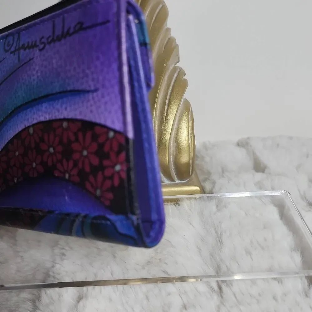 Anna by Anuschka Hand Painted Leather  Clutch Wallet "Dreamy Peacock Dewberry" - Picture 3 of 8